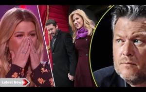 Frustration on the face on Blake Shelton when Kelly Clarkson lied to get sympathy from him