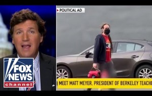 Tucker shows video of teachers union head dropping his own kid off at school